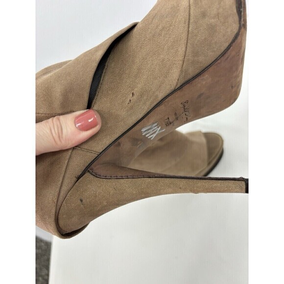Elizabeth & James E-more Platform Booties Tan Brown Leather 7.5 B Peep Toe - Picture 9 of 13